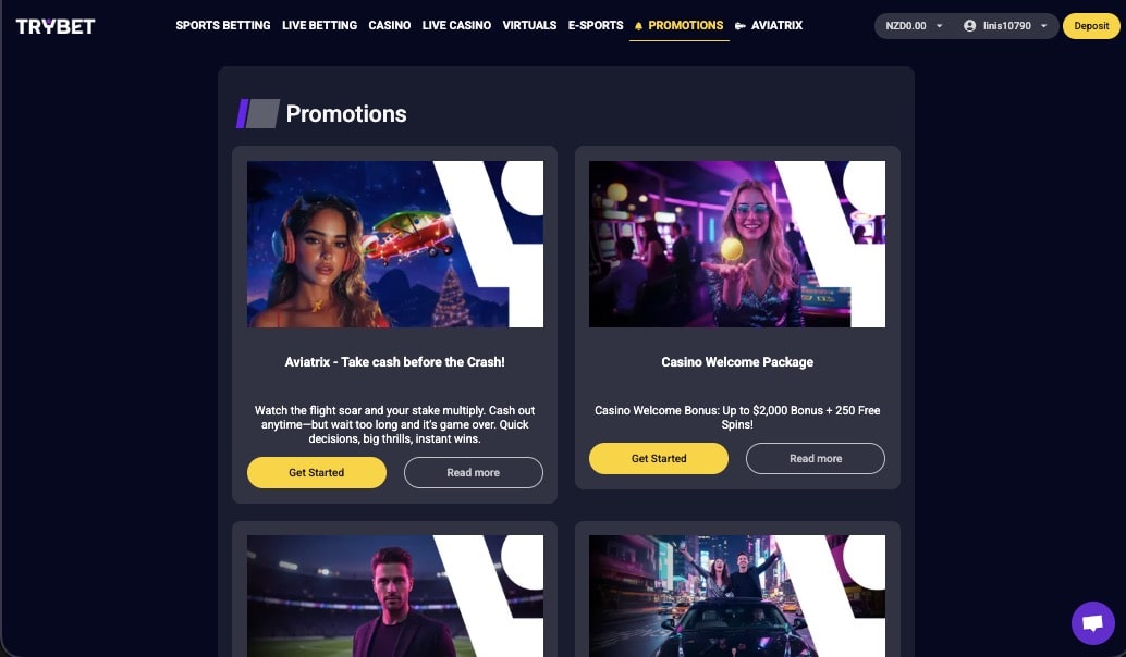 Trybet casino promotions page