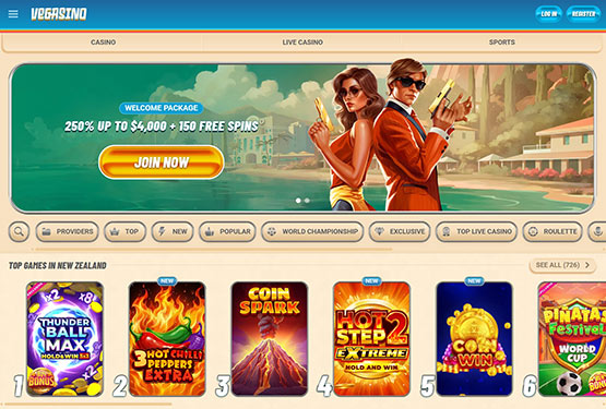 Vegasino casino main page