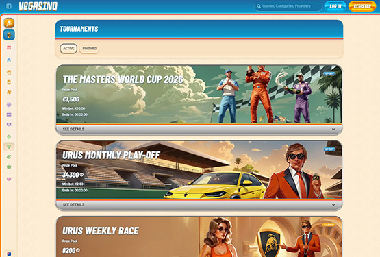 Vegasino casino tournaments page
