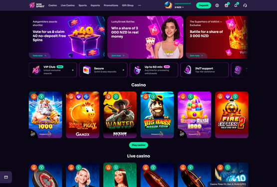 WinSpirit casino main page
