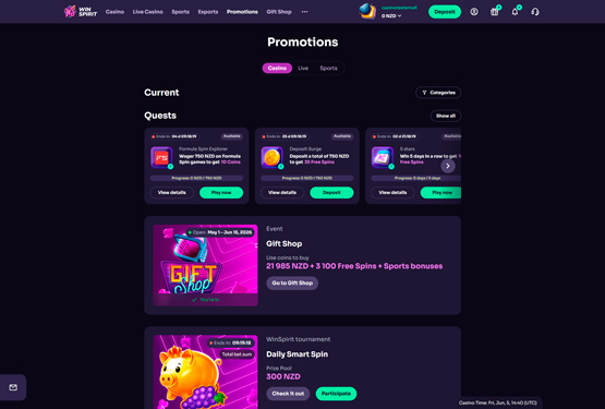 WinSpirit casino promotions page