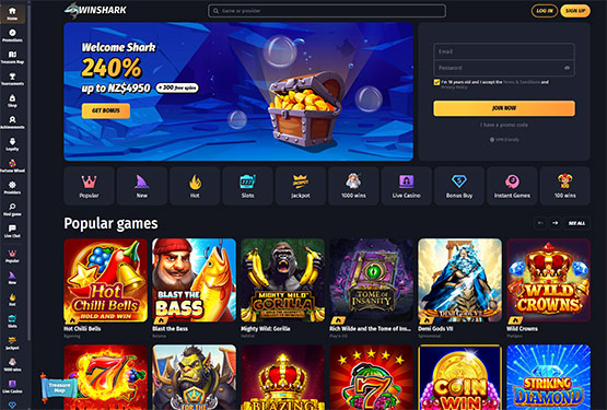 Winshark casino main page