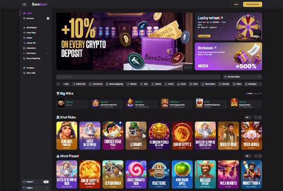 Here2win casino main page