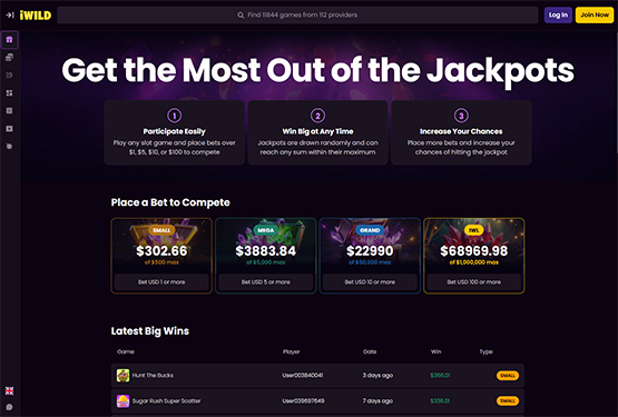 iWild casino jackpots page
