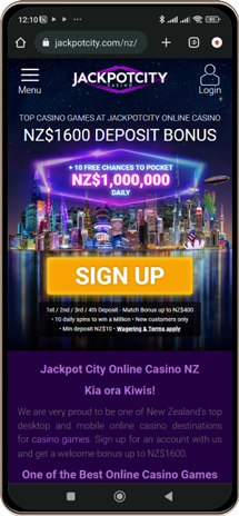 Website Mobile Screen of Jackpot City Casino