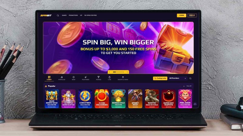SpinBit Casino main page on laptop